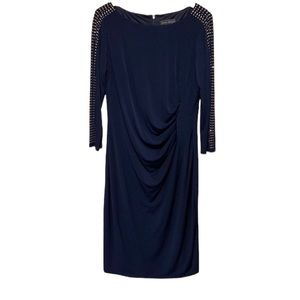 Jessica Howard dark navy blue stretch dress with studded sleeves size 14